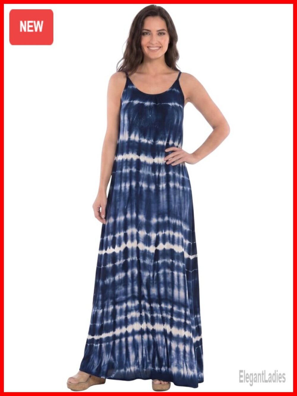 Spaghetti Strap Maxi Dress with Hand Tie Dye, Rayon, Loose Fit, Sleeveless